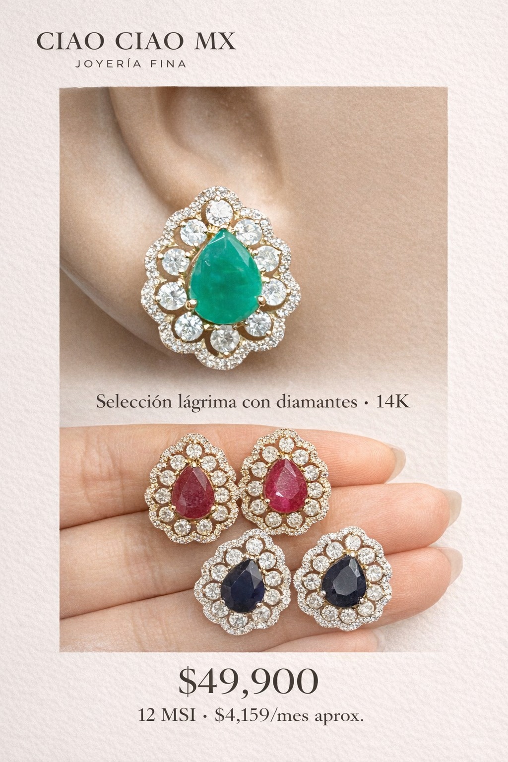 Aretes Halo Studs De Diamante & Rubí En Oro Amarillo De 14K