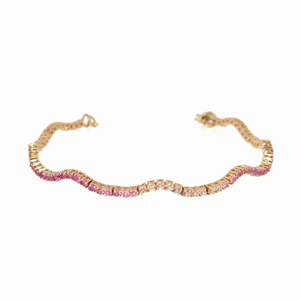 Pulsera De Zafiro Rosa En Oro Amarillo De 14K