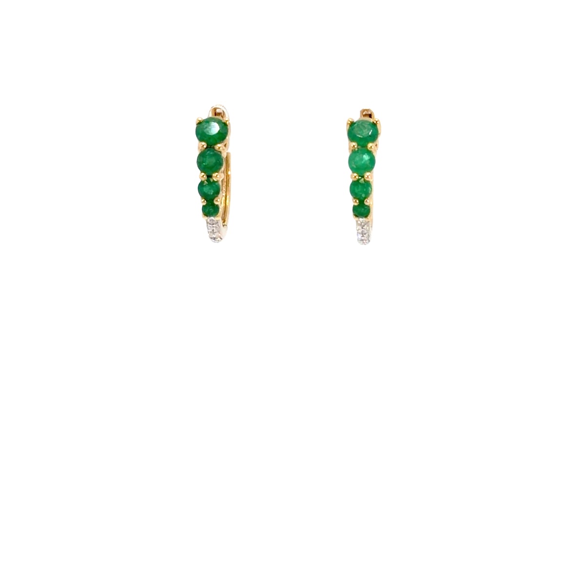 Aretes Hoops De Diamante & Esmeralda En Oro Amarillo De 14K